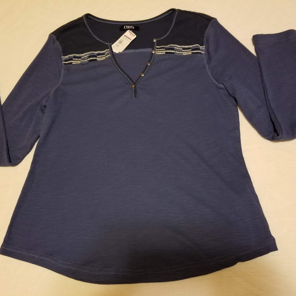 Chaps Embroidered Modern Henley Top L